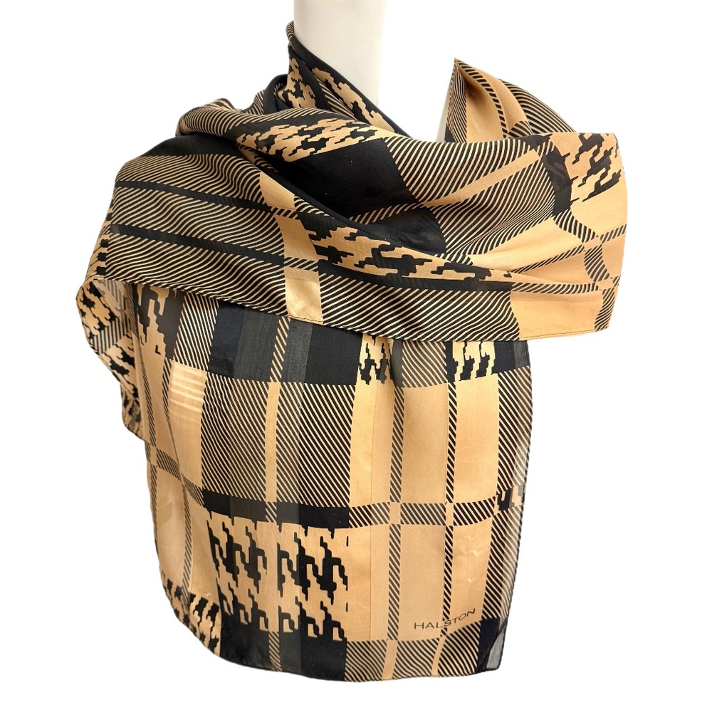 Halston Red 100% Silk Scarf β Plaid & Houndstooth β 13.5β x 61β